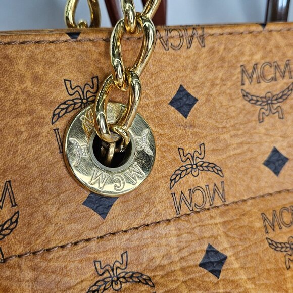 Price is FIRM⚠️ MCM Cognac Visetos Coated Canvas and Leather Chain Tote - Picture 9 of 16